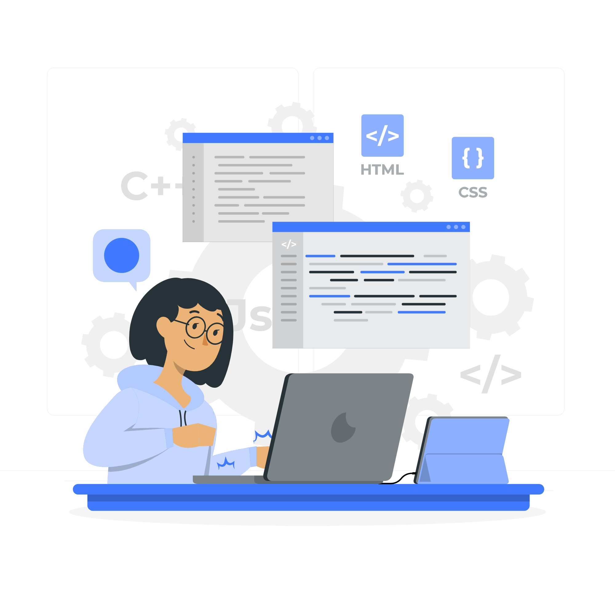 Drawing of a woman coding