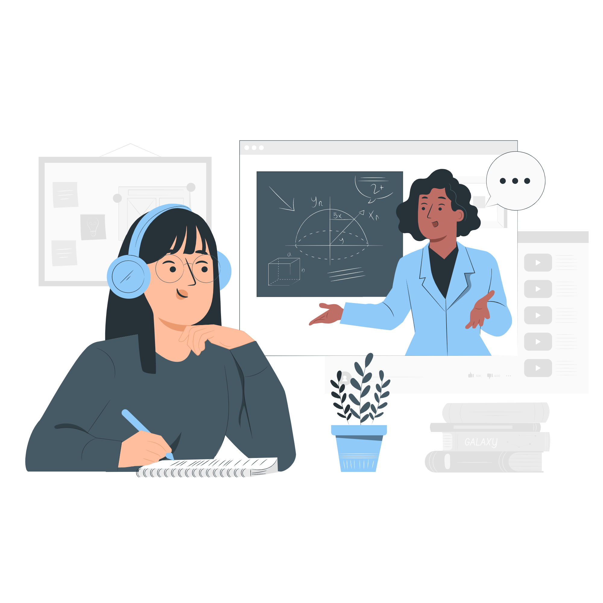 Drawing of a woman studying